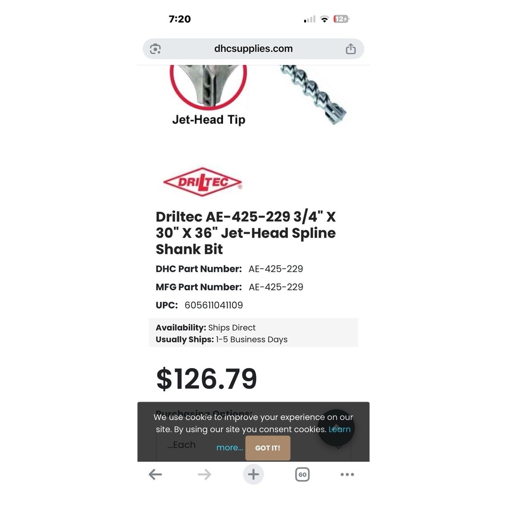 New Driltec Spline Shank AE-425-229, 3/4"x 30"x36" - Picture 5 of 5